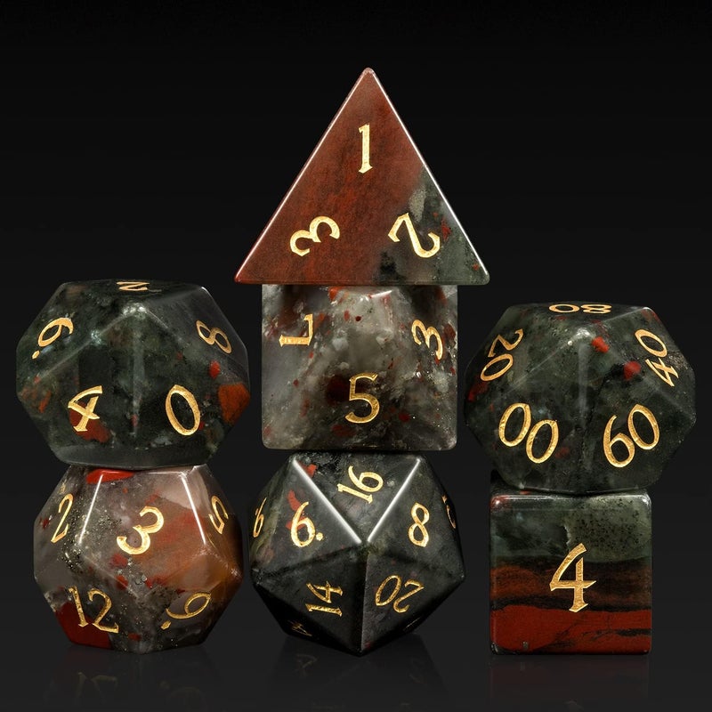 DNDND Bloodstone DND Dice Set 7 PCS Natural Stone D&D Dice with Gorgeous Gift Case for Dungeons and Dragon Tabletop Game (Bloodstone) - Image 1